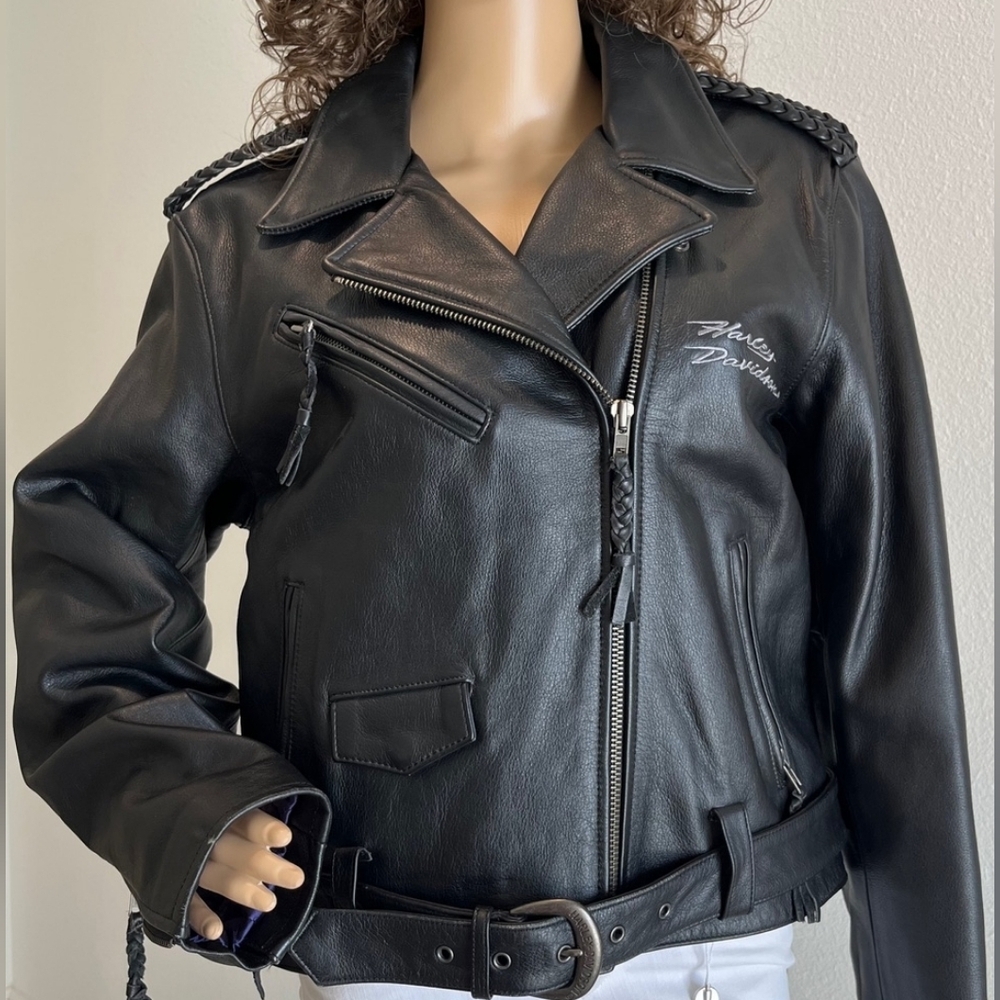 Genuine Harley Davidson Women's Leather Biker's Jacket Size Large Euc